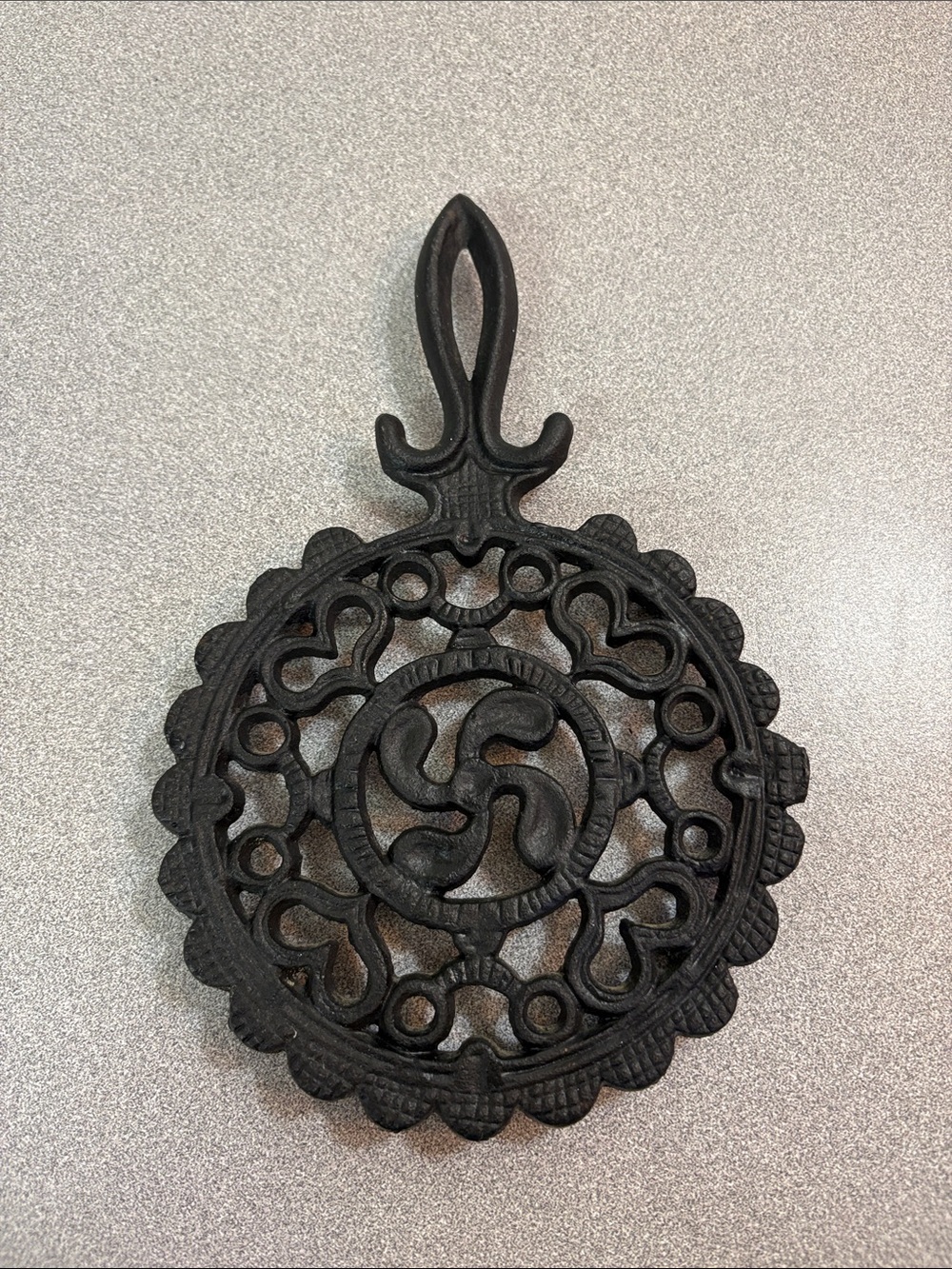 Vintage Black Cast Iron Trivet or Wall Hook Plaque